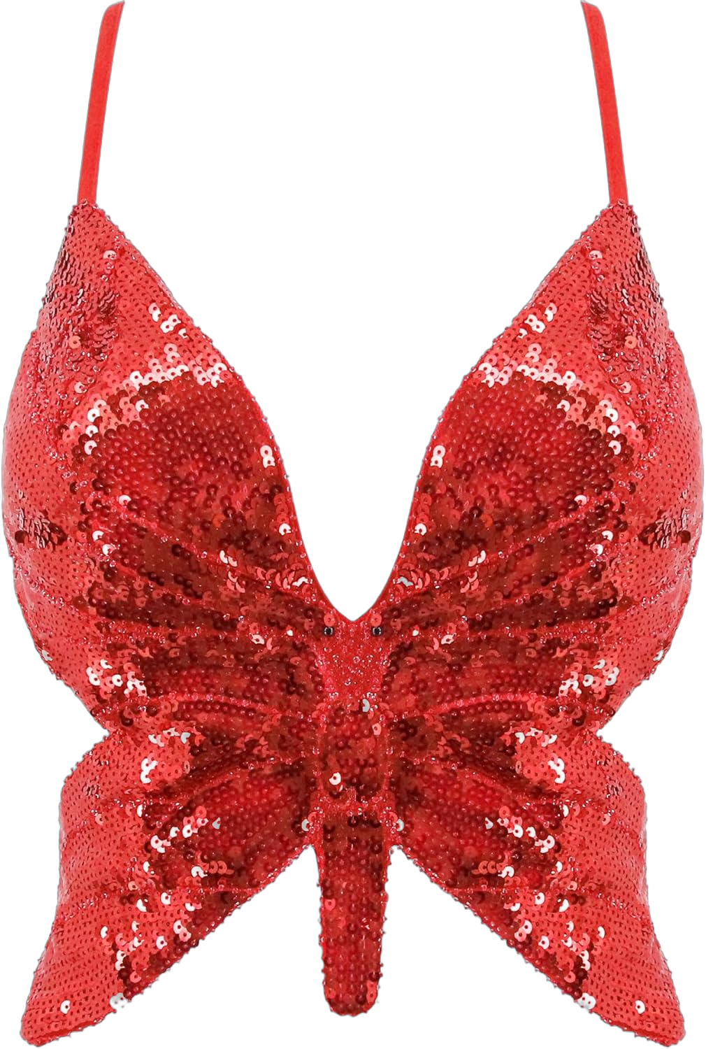 Women’s Sexy Sequin Crop Top Butterfly Bandage Tank Top Belly Dance Bra Top Costume Outfits One Size Red