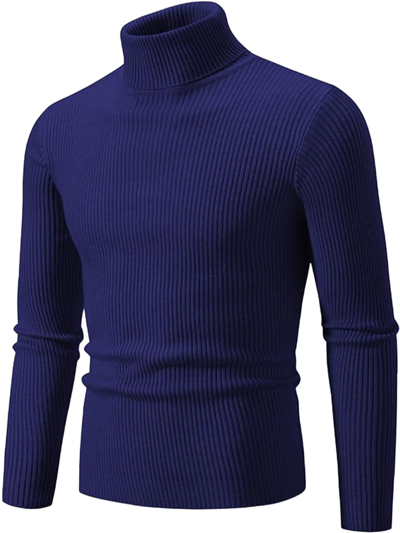 Men's Solid Color Turtleneck Wool Sweater Long Sleeve Striped Pullover Autumn Winter X-Large Navy Blue