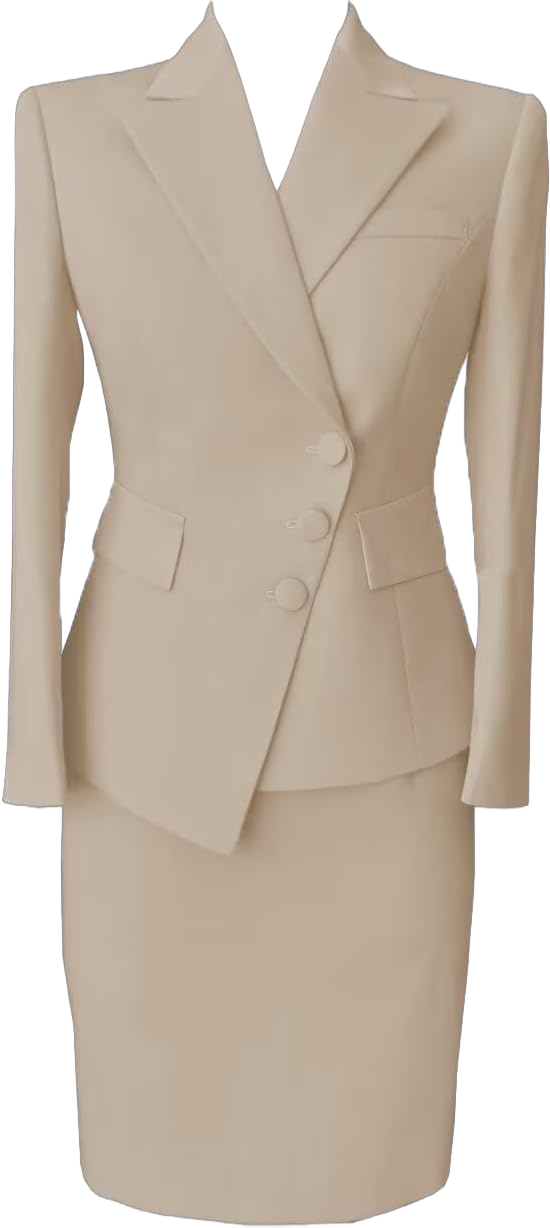 Women's 2 Piece Skirt Suit Lady Business Blazer Set Long Sleeve Slim Fit Jacket and Pencil Skirt Beige 2