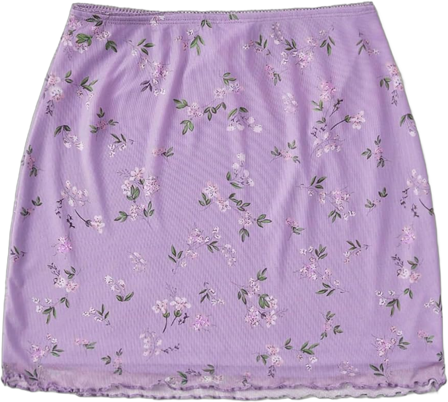 Floerns Women's Floral Print Lettuce Trim Mesh Boho Bodycon Mini Skirt Medium Lilac Purple