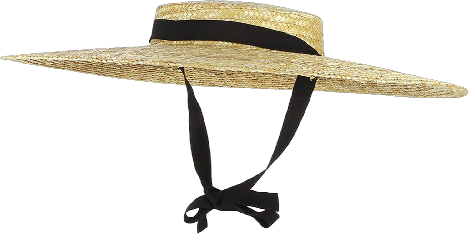 Women Vintage Boater Straw Hat Wide Brim Flat Top Floppy Derby Straw Hat Beach Sun Hats with Chin Strap Brim:12cm Beige