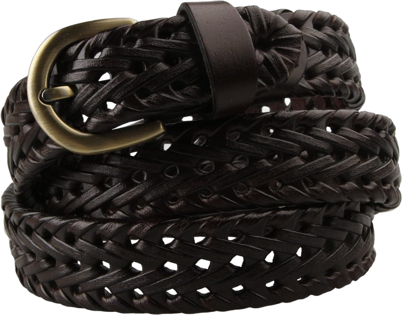 Women Braided Woven Genuine Leather Narrow Belt 25mm Wide waist:29~34 Coffee