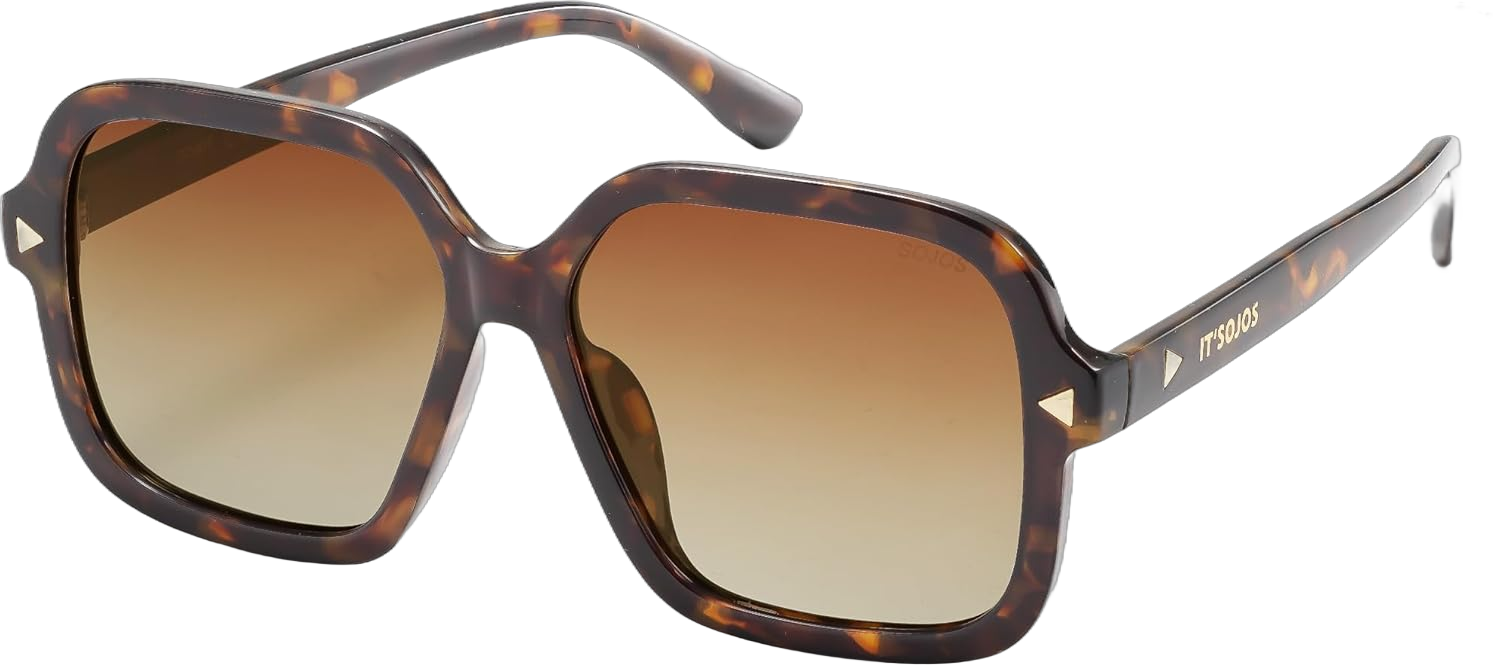 SOJOS Sunglasses for Women & Men, Square, Polarized Lens, Trendy, Oversized Shades SJ2298 Yellow Tortoise/Gold/Brown