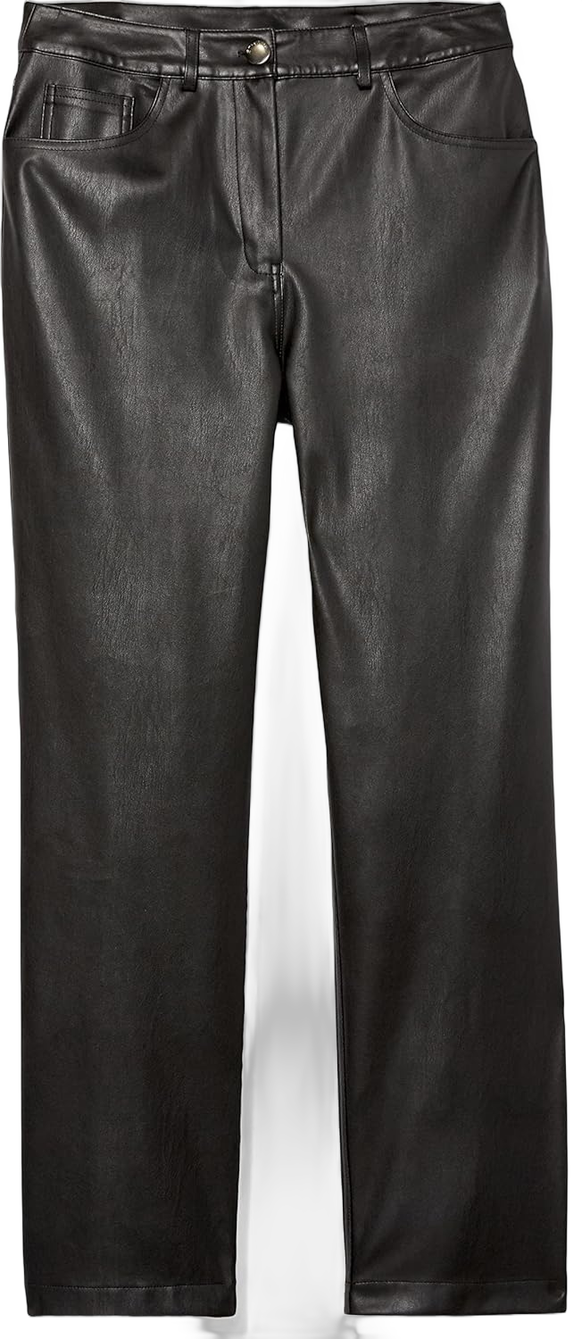 The Drop Women's Jack Vegan Leather High Waisted Straight Leg Pant 36 Black