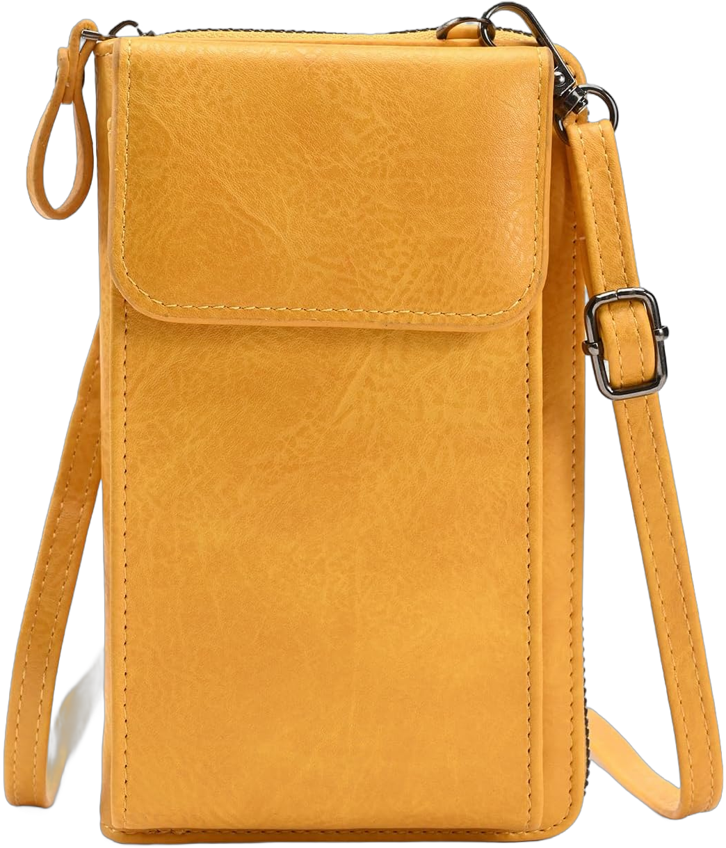 PORT&LOTUS Crossbody Bags for Women Cell Phone Purse Wallet Ladies Small Women's Handbags PU Leather Shoulder Card Holder Yellow