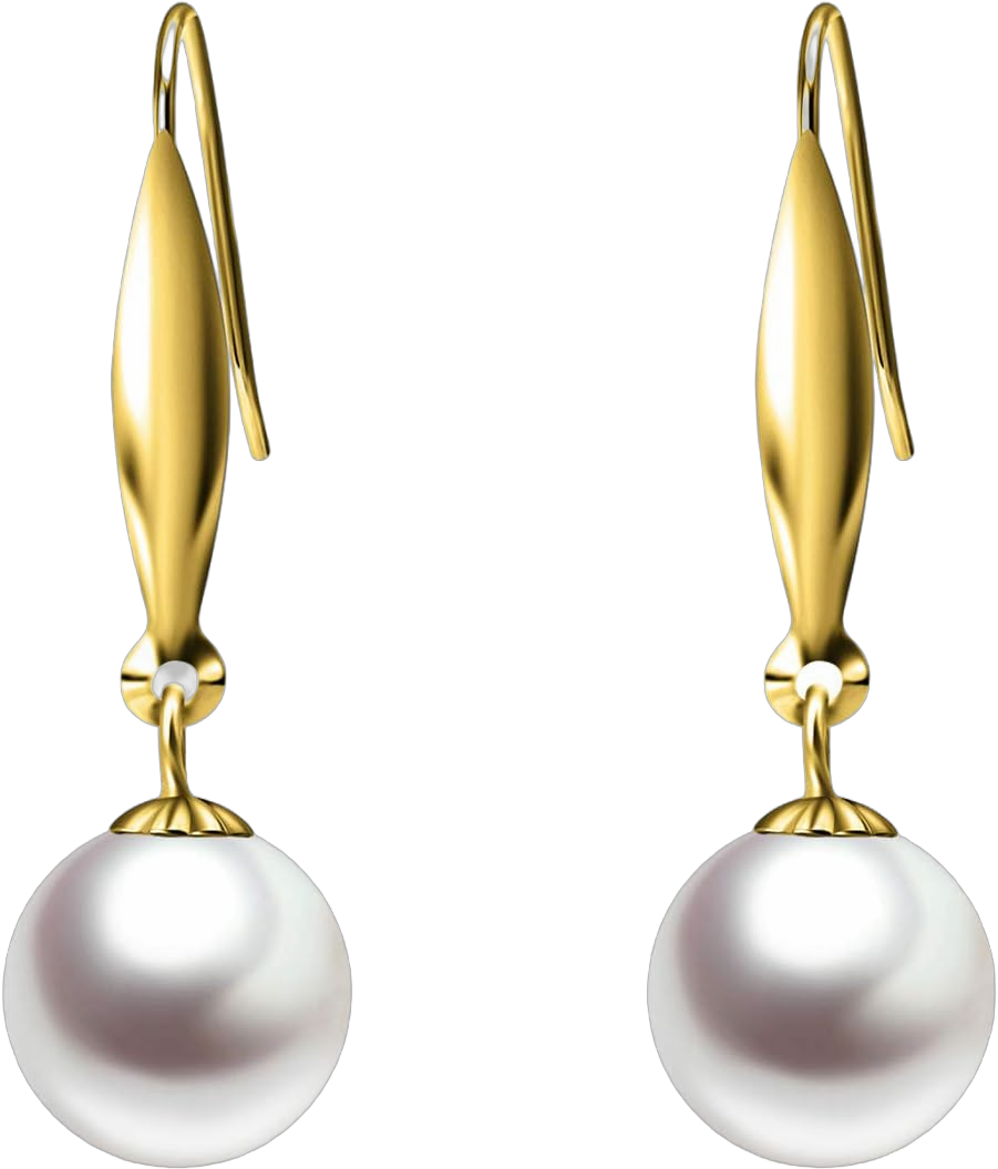 18k Gold Earrings for Women, Cultured Freshwater Pearl Dangle Fine Jewelry Earring, 8 mm Yellow Gold