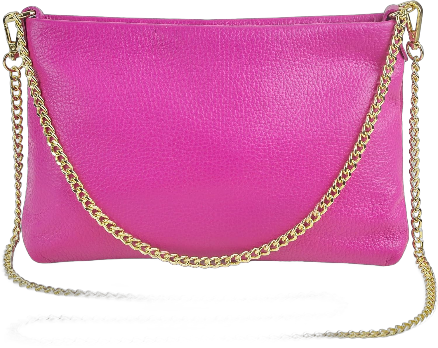 Dasein Italian Genuine Leather Handbag for Women Clutch Evening Bag Gold Chain Strap Shoulder Bag Crossbody Purse Fuchsia