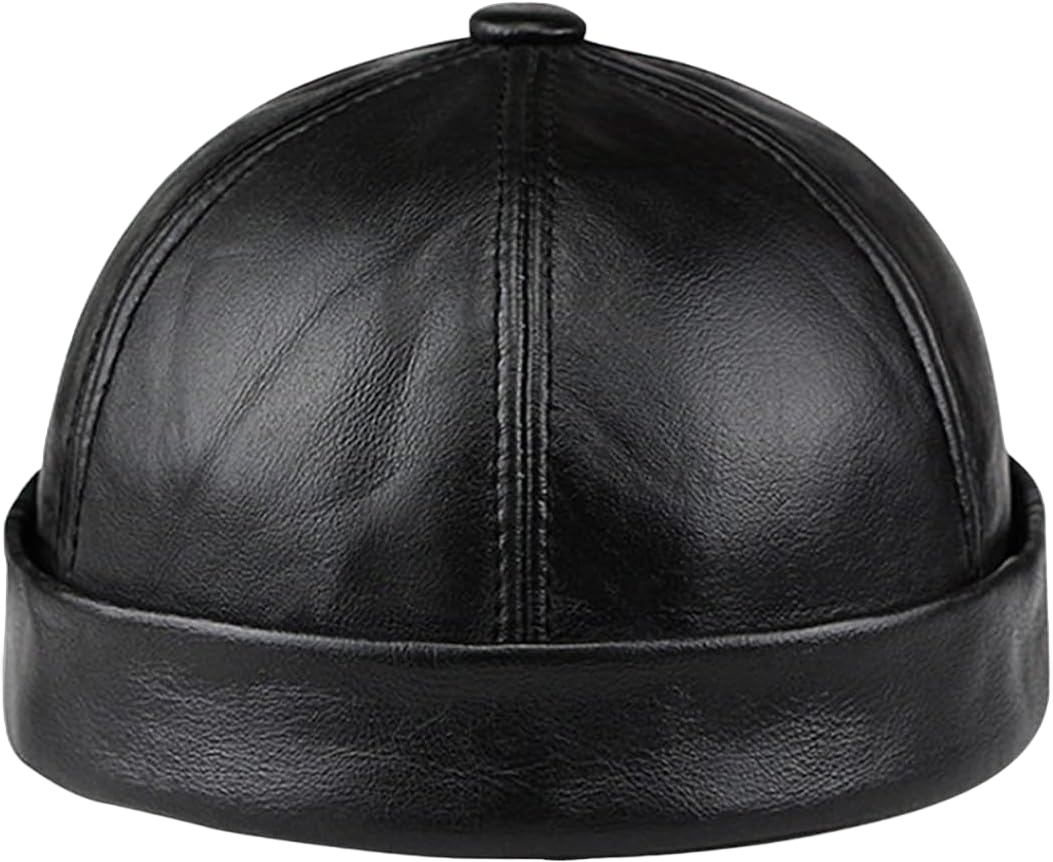 Leather Brimless Hats for Men for Streetwear, Sports, and Casual Look,Retro Brimless Hat Essential Fashion Items,Black