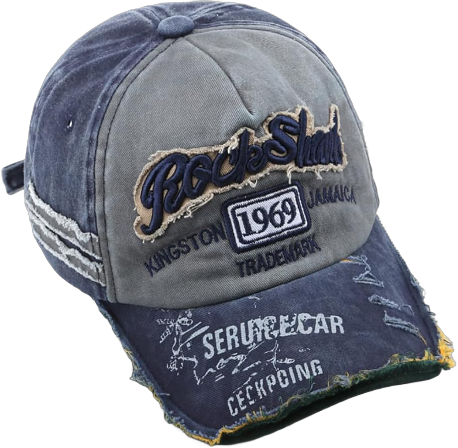 Men's Retro Washed Cotton Distressed Baseball Cap Trucker Hat Hiking Travelling Hat with Patch Design One Size Blue Grey