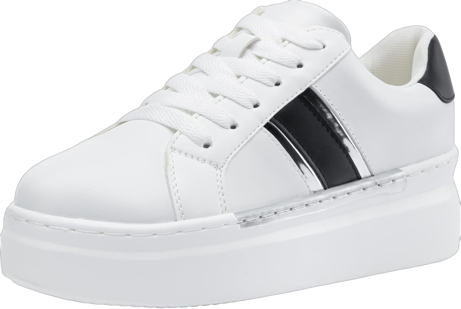 Jeossy Women's Platform Chunky White Casual Sneakers, Comfort 8028 Trendy Sneakers So Light Weight 8.5 Cute-8028-white Black