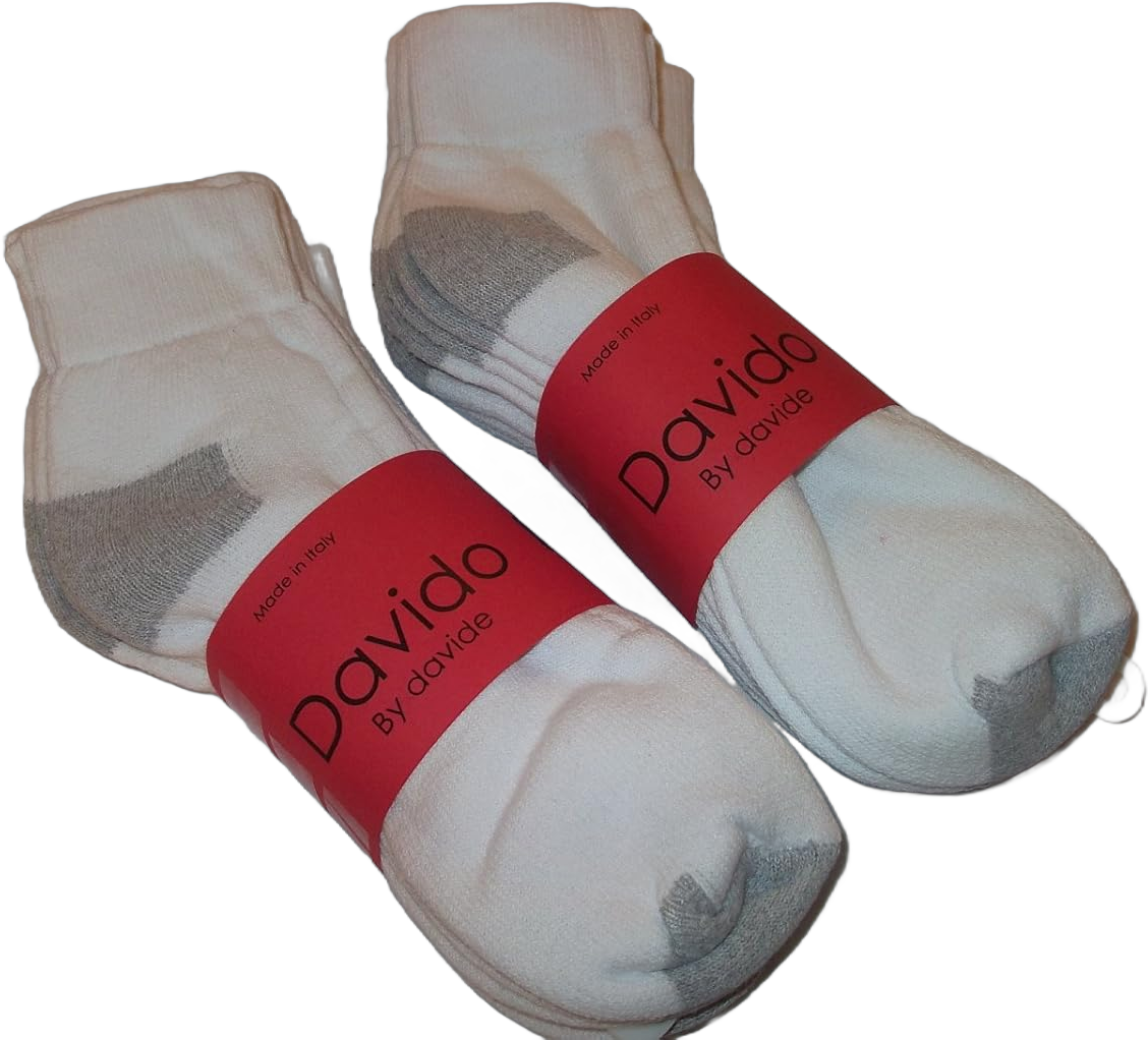 davido Women socks ankle quarter made in Italy 100% cotton 8 pack 9-11 White/Gray