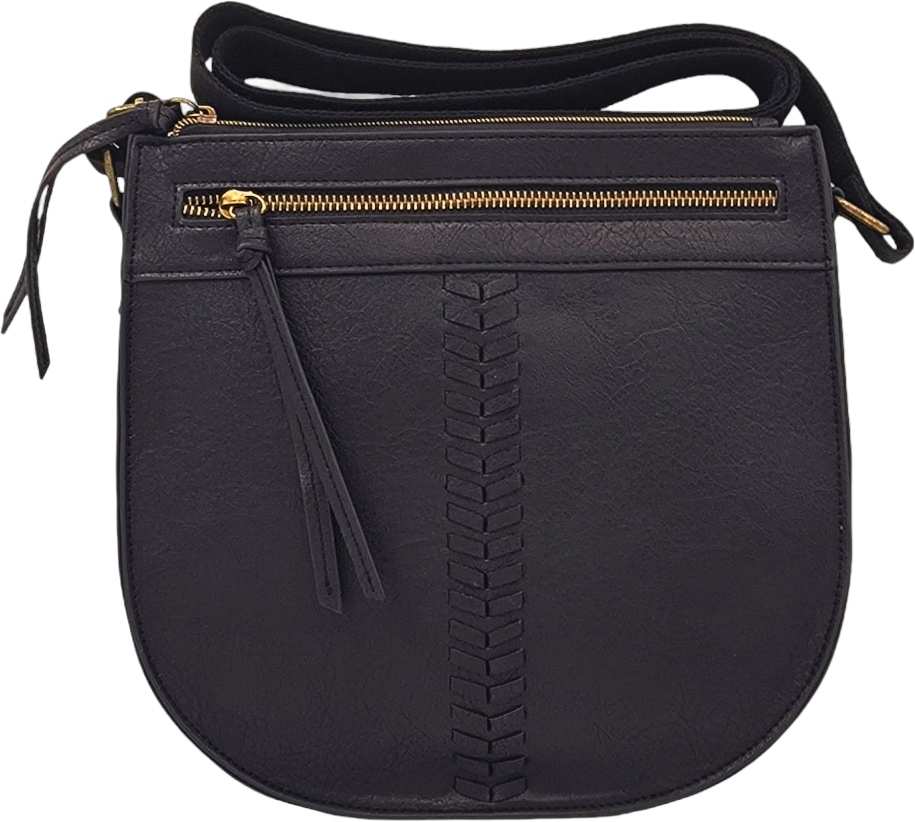 T-Shirt & Jeans Women's Willow Vegan Leather Crossbody Saddle Handbag, Black