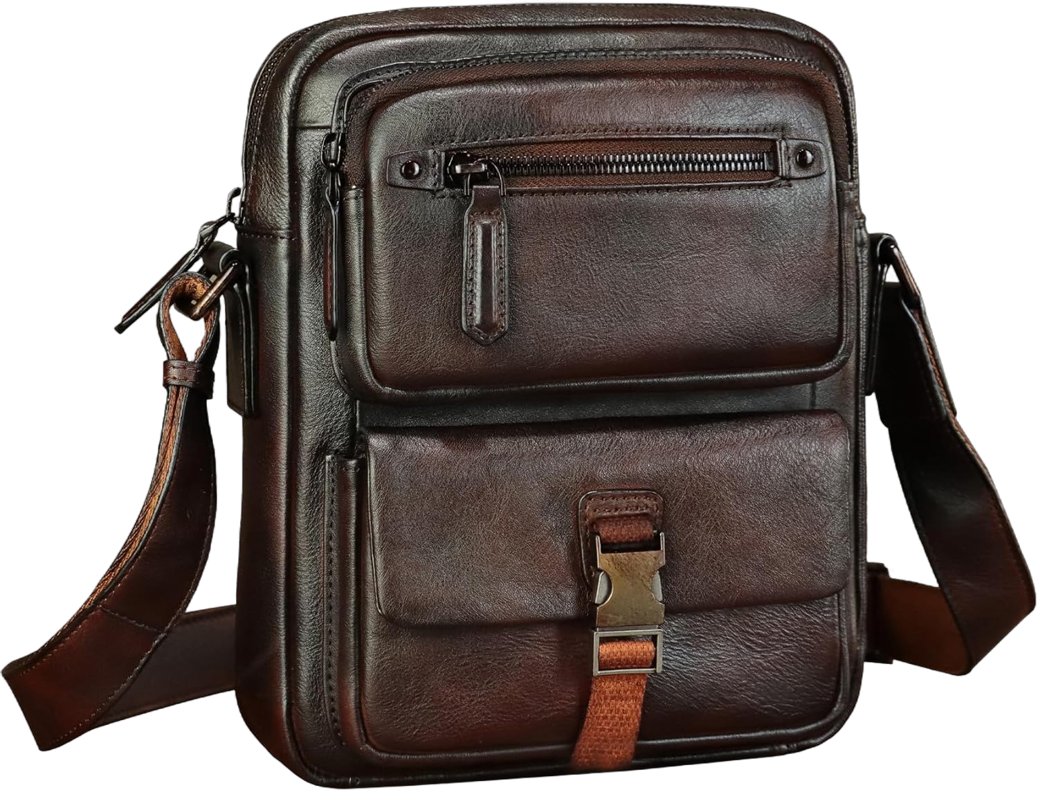 IVTG Genuine Leather Purse and Messenger Bag for Men Fashion Leather Shoulder Bags Briefcase Crossbody Satchel Bag with Strap Coffee