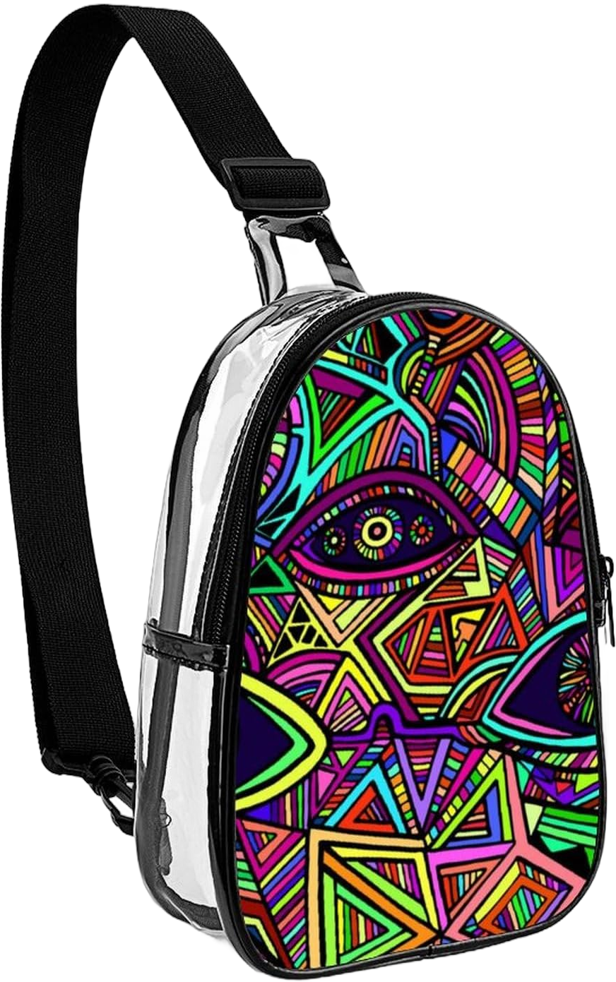 Clear Sling Bag Stadium Approved, Compatible with Psychedelic Variegated Eyes Crazy Clear Fanny Pack Crossbody Purses for Women, Transparent Lightweight Chest Bag for Travel, Stadium, Concerts Pattern (8) One Size