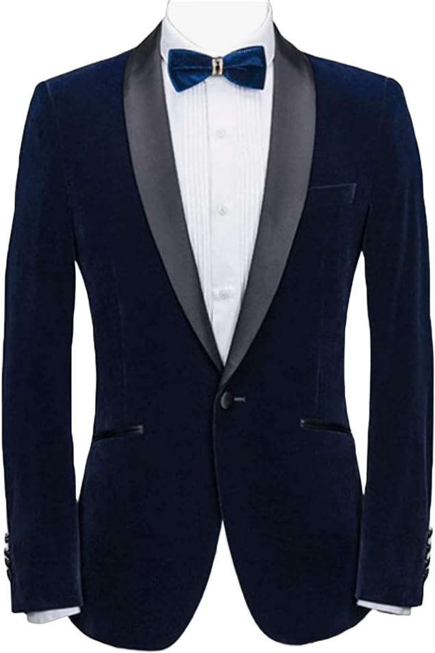 Mi Bo Tong Mens Slim Fit Velvet Jacket One Button Shawl Lapel Tuxedos Jacket for Men Wedding Party Coat 38 Navy