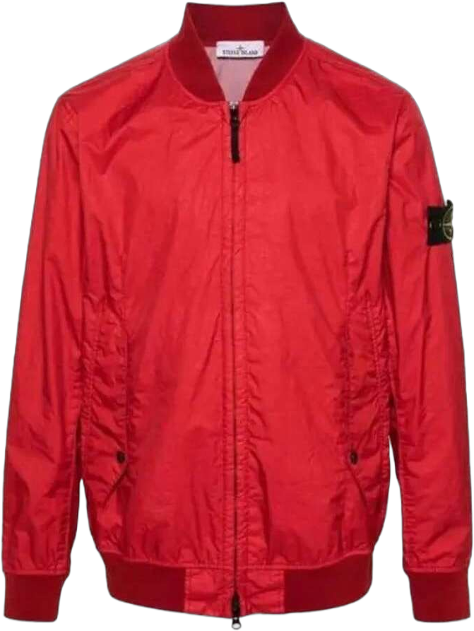 Stone Island Men's Wappen Patch Zip-Up Bomber Jacket Red