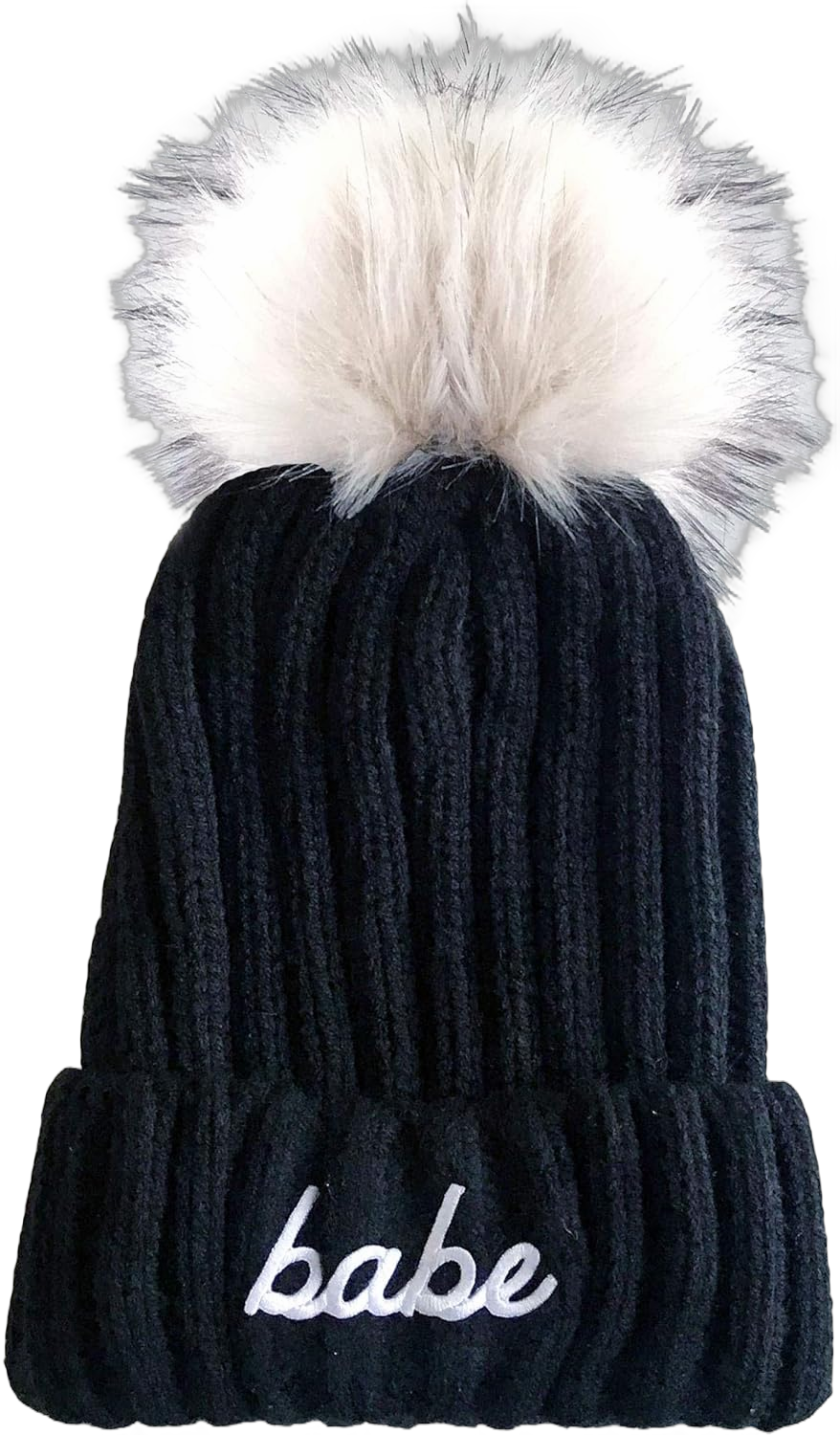 ModParty Bride & Bridesmaid Beanie Hats Knitted with Faux Fur Pom Poms for Women Winter Bachelorette Parties