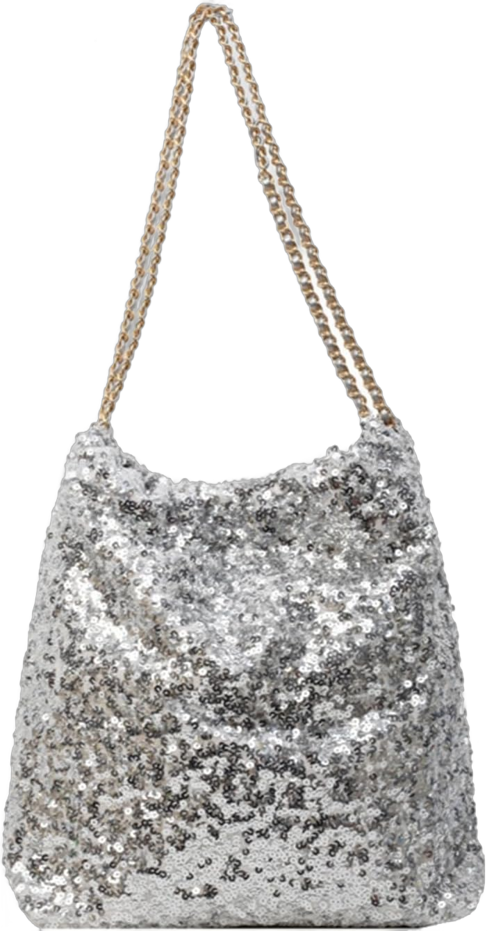 Women's Glitter Sequins Shoulder Tote Big Capacity Shimmer Shopping Bag Sparkling Handbag Purse Silver