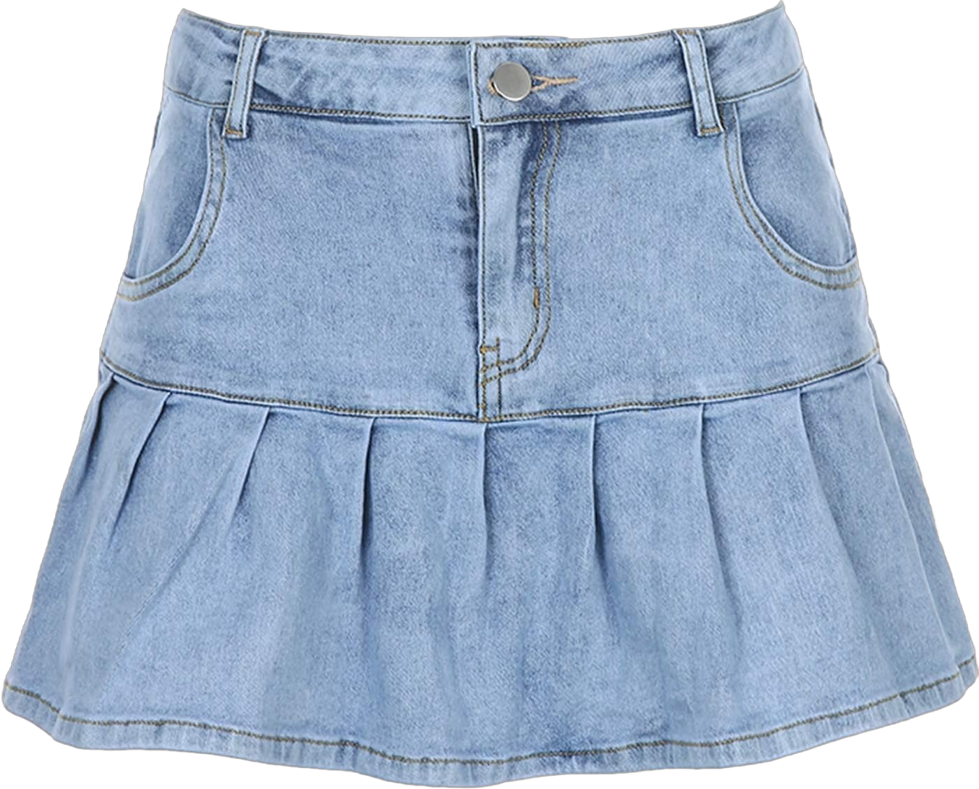 Honganda Fashion Women's Pleated Denim Skirt with Shorts Lining Slim fit A-Line Denim Short Skirt Large Light Blue