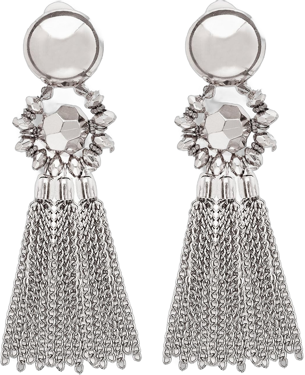 Bohemian Tassel Chandelier Dangle Earring For Women Clip On Earrings Long Drop Statement Earrings silver