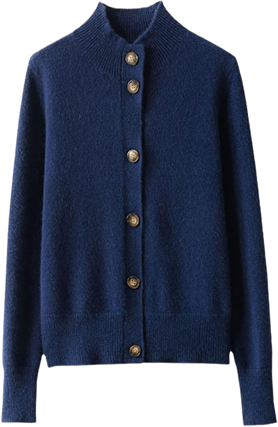 Autumn and Winter 100% Wool Cashmere Sweater Women's Body Trim Turtleneck Cardigan Warm Knitted Sweater Medium Blue