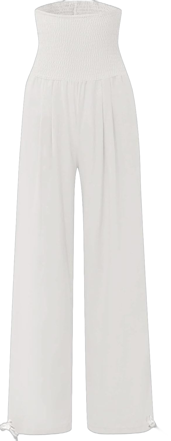 Linen Pants Women High Waist Pants Wide Leg Palazzo Pants Boho Trousers Summer Vacation Pants Loose Travel Pants White 3X-Large