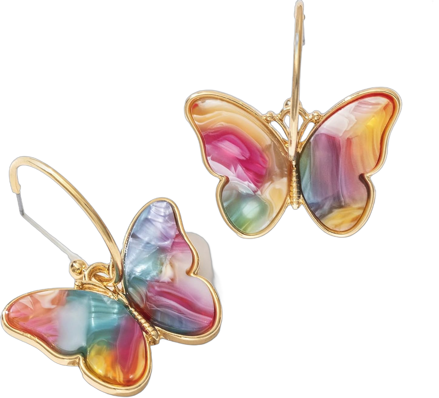 Gold Butterfly Dangle Earrings for Women - Lightweight Acrylic Butterfly Dangle Hoop Earrings for Mother Daughter Teen Girls MULTICOLOUR