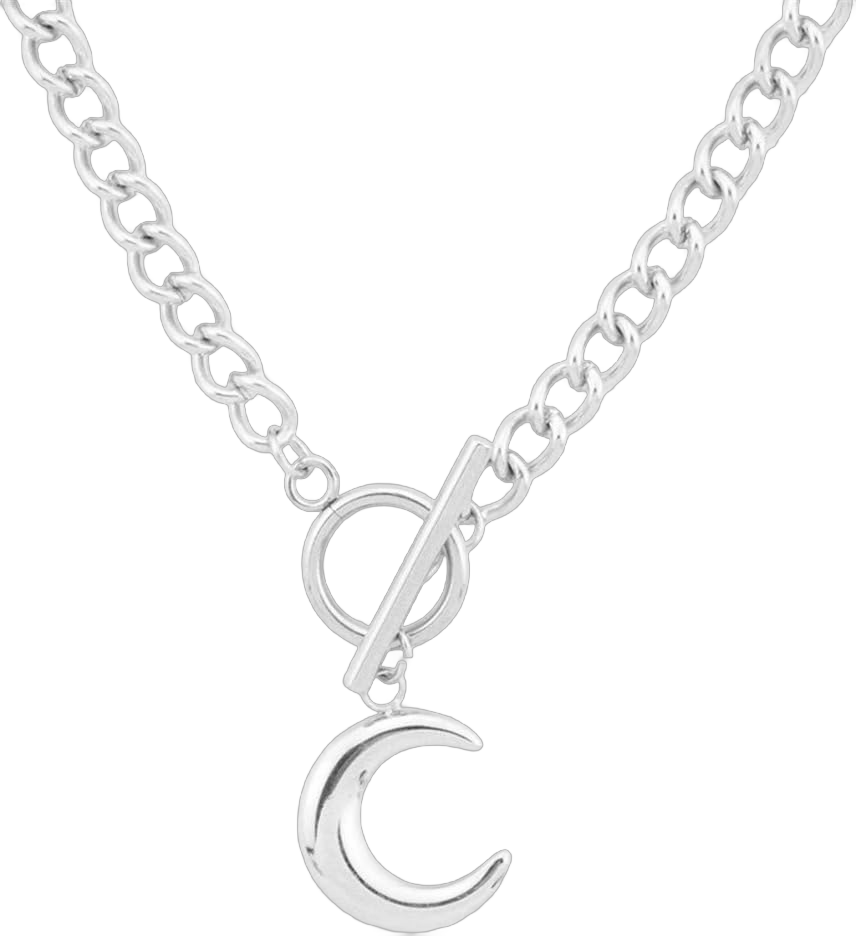 Moon Necklace For Men Women Silver Stainless Steel Cuban Chain Chunky Thick Hippie Hip Hop Kpop Punk Ot Toggle Clasp Crescent Half Moon Necklace Birthday Christmas Jewelry Gift For Him Her