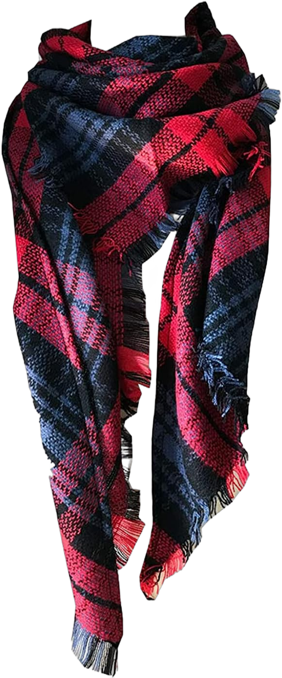 ARJOSA Women's Plaid Blanket Scarf Tartan Fall Winter Checkered Pashmina Shawls Wraps Scarves Triangle - Red