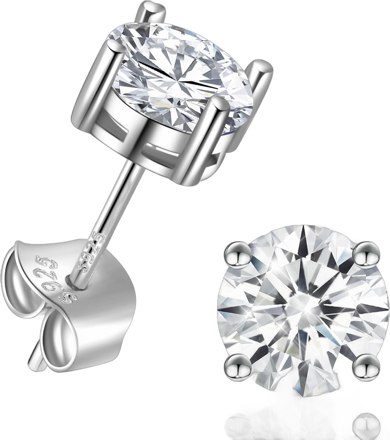 Cubic Zirconia Earrings Studs: 0.8ct Square Princess Birthstone | Clear 1ct Diamond CZ Stud Earrings, 18K White Gold Plated 925 Sterling Silver Earrings for Women 1ct-4Prong-Clear