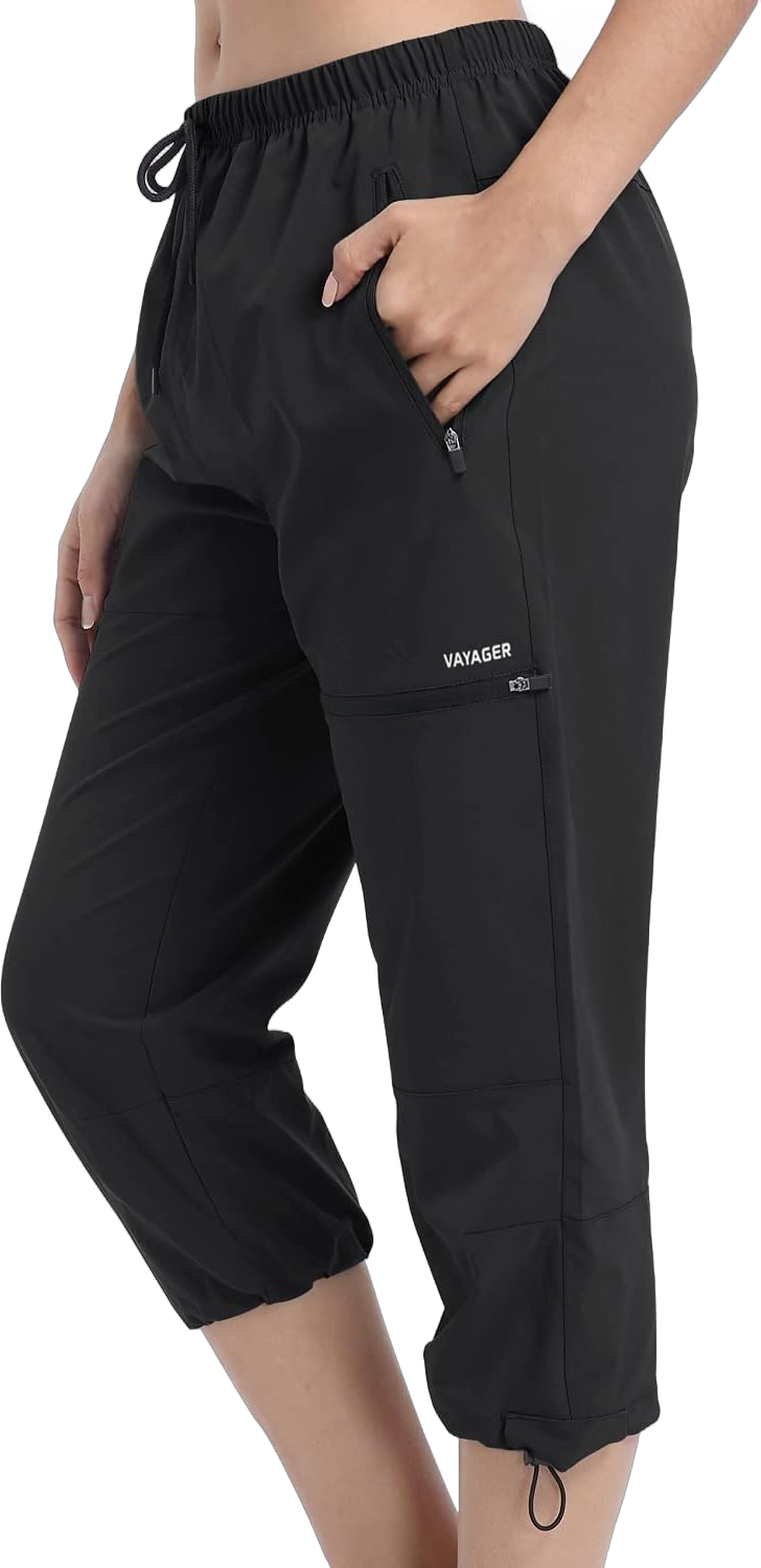 VAYAGER Sports Women's Outdoor Hiking Capri Pants Loose-Fit Lightweight with Zipper Pockets Small Black