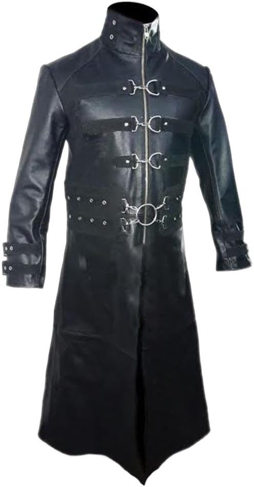 Mens Real Black Leather Goth Matrix Trench Coat Steampunk Gothic Van Helsing XX-Large Black