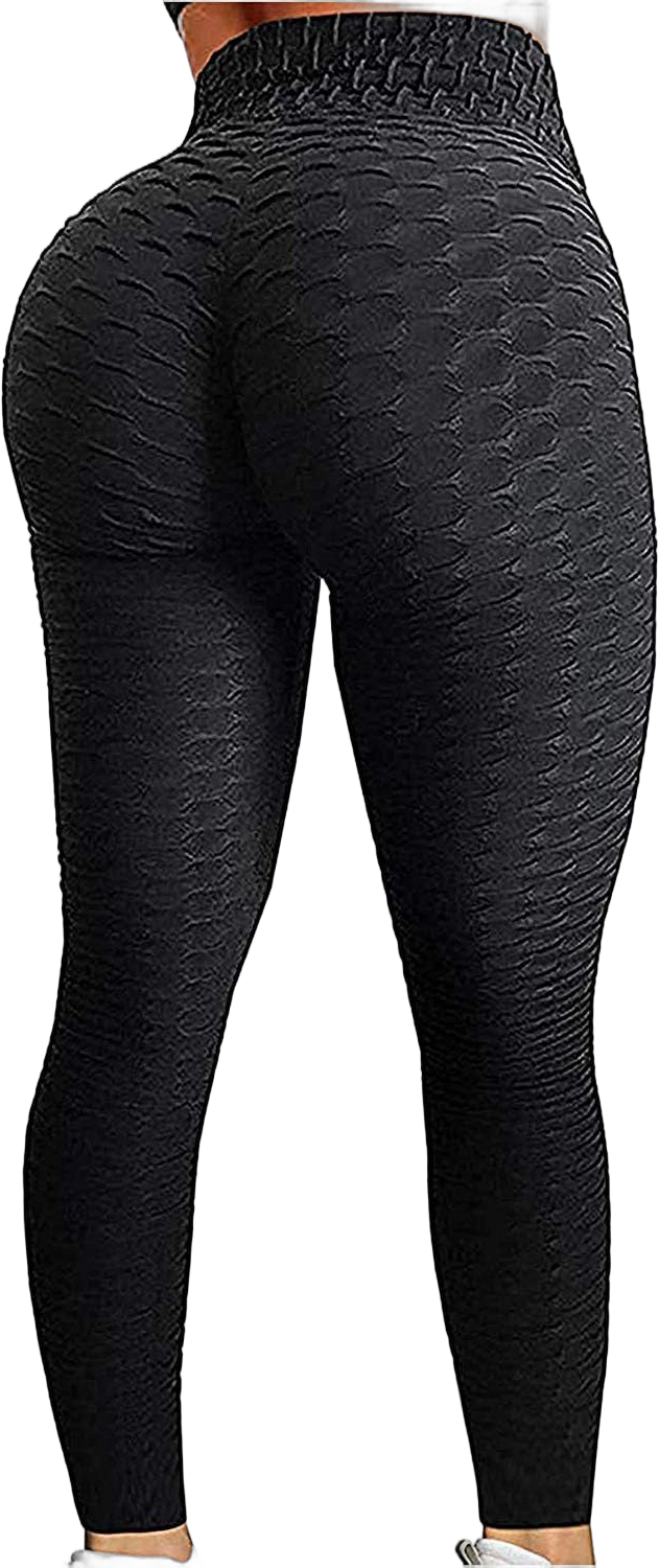 FITTOO Womens High Waisted Yoga Pants Tummy Control Scrunched Booty Leggings Workout Running Butt Lift Textured Tights A-a.peach Butt Black X-Large
