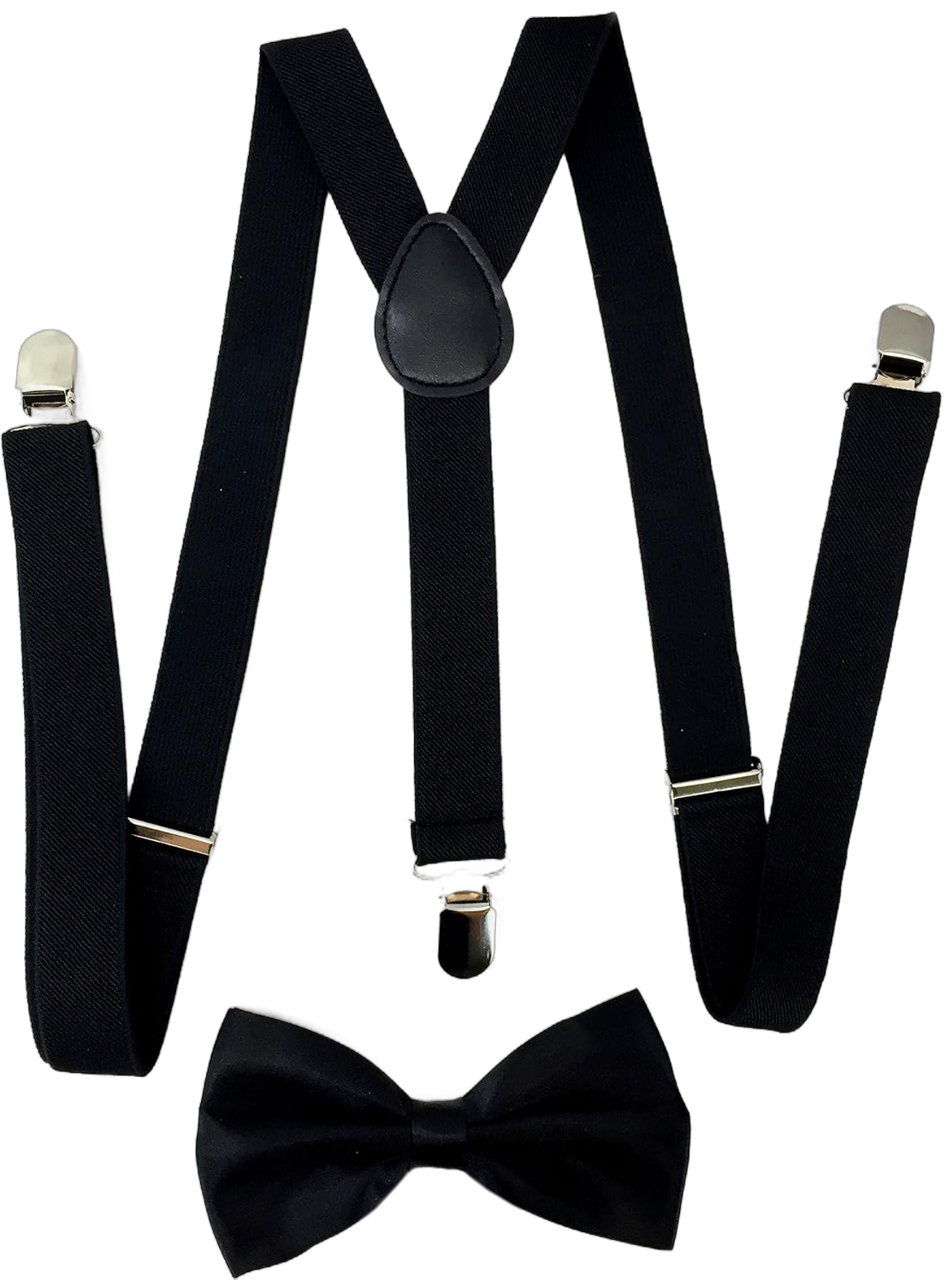 Premium Quality 1 Inch Suspender & 4.5 Inch Bowtie Combo Set, Mens Womens Unisex (Black Bowtie with Black Suspenders)