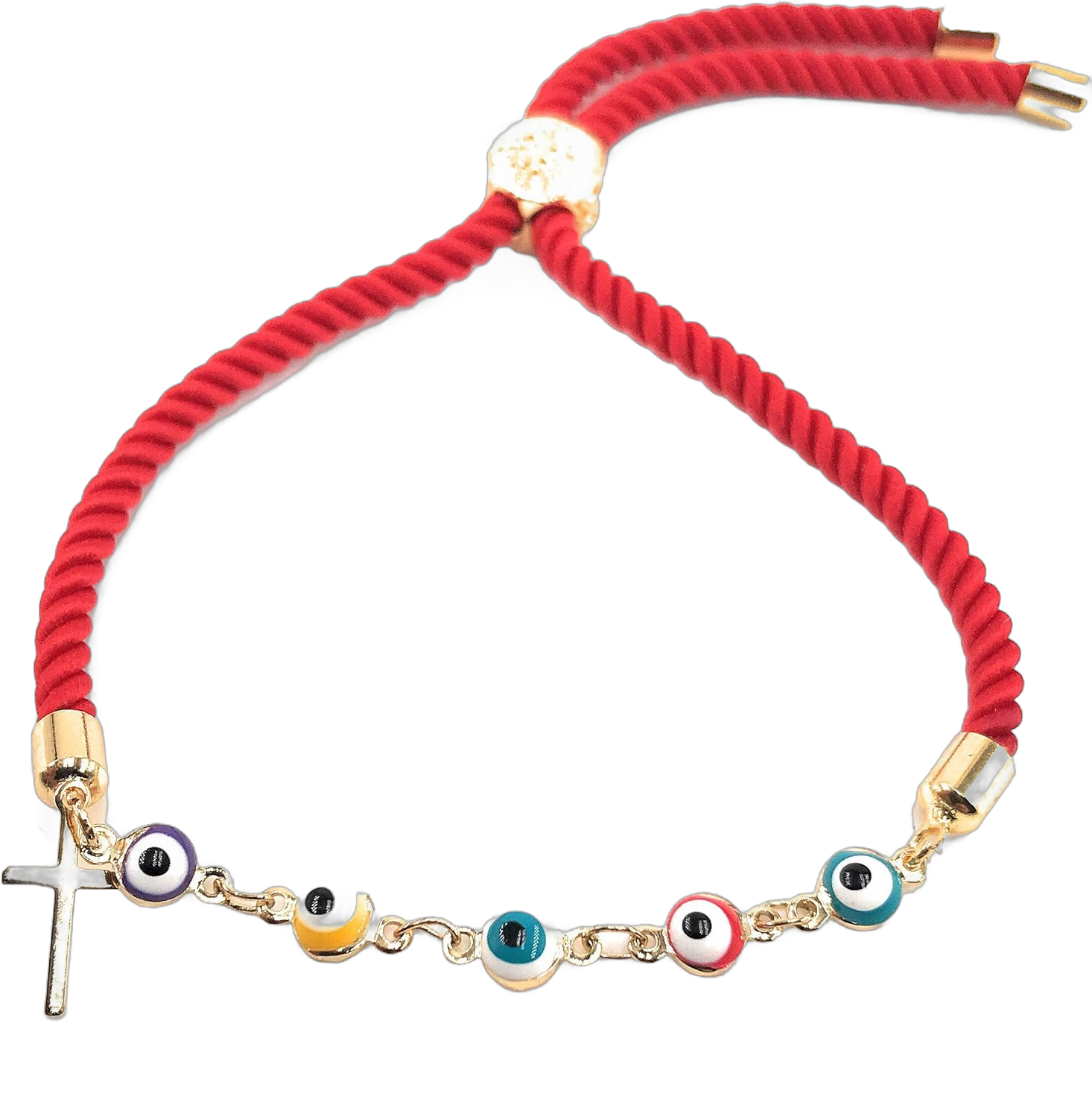 LESLIE BOULES Multicolored Evil Eye Beads Red Bracelet for Women Protection Jewelry