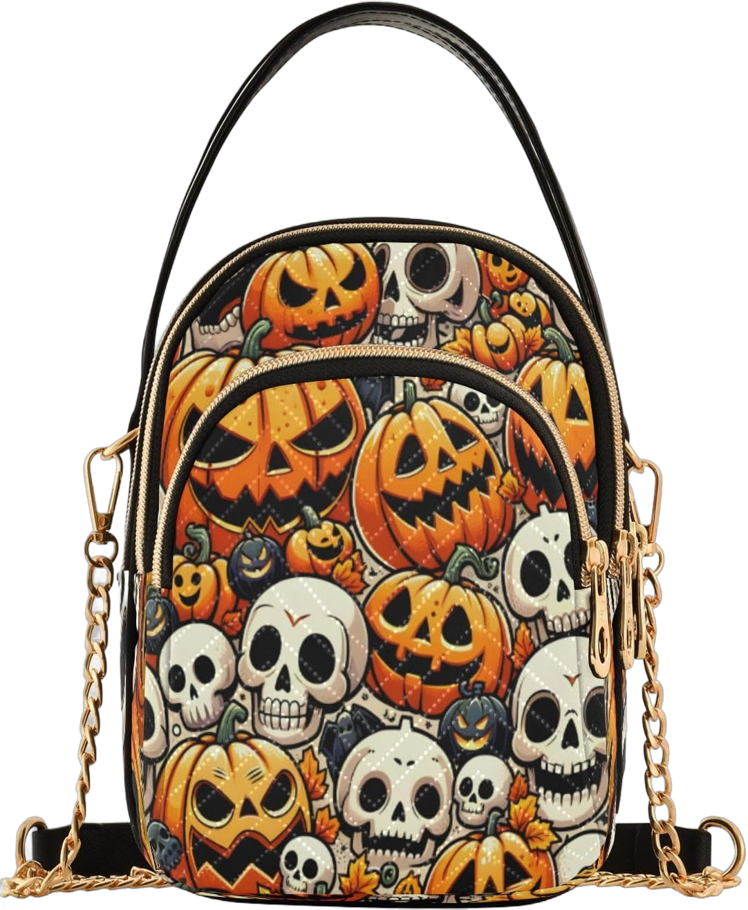 Quilted Crossbody Bags for Women,Pumpkins Cartoon Halloween Seamless Skulls Women's Crossbody Handbags Small Travel Purses Phone Bag