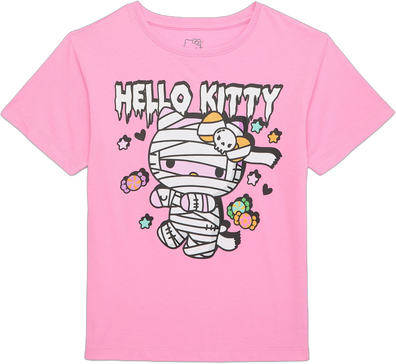 Hello Kitty Girls Halloween Short Sleeve Graphic T-Shirt with Glitter, Sizes 4-16