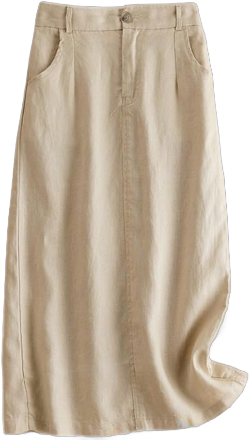 Kinghua Womens Linen Skirt Elastic High Waisted Casual Straight Cotton Linen Midi Skirt with Slit Beige Small