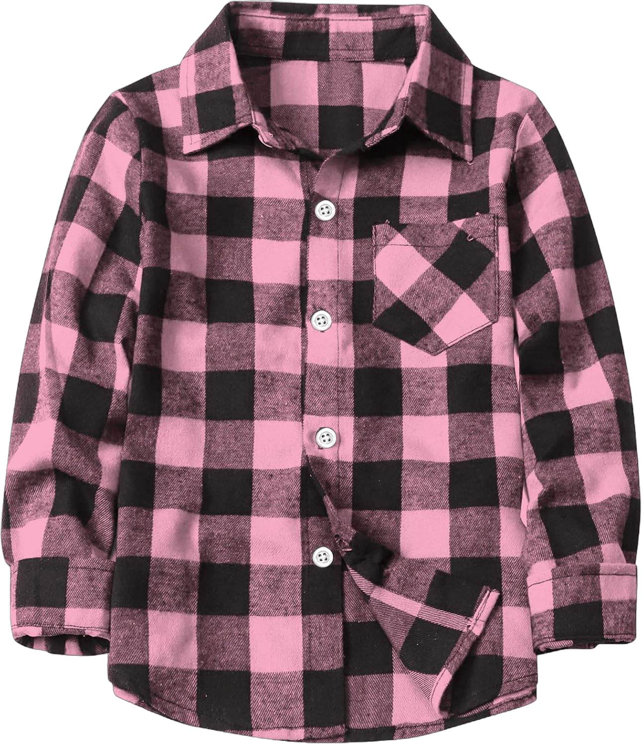 Betusline Girls' Plaid Flannel Shirt, Kids Long Sleeve Button Button Shirts Tops, F Pink #1, 4-5T= Tag 120