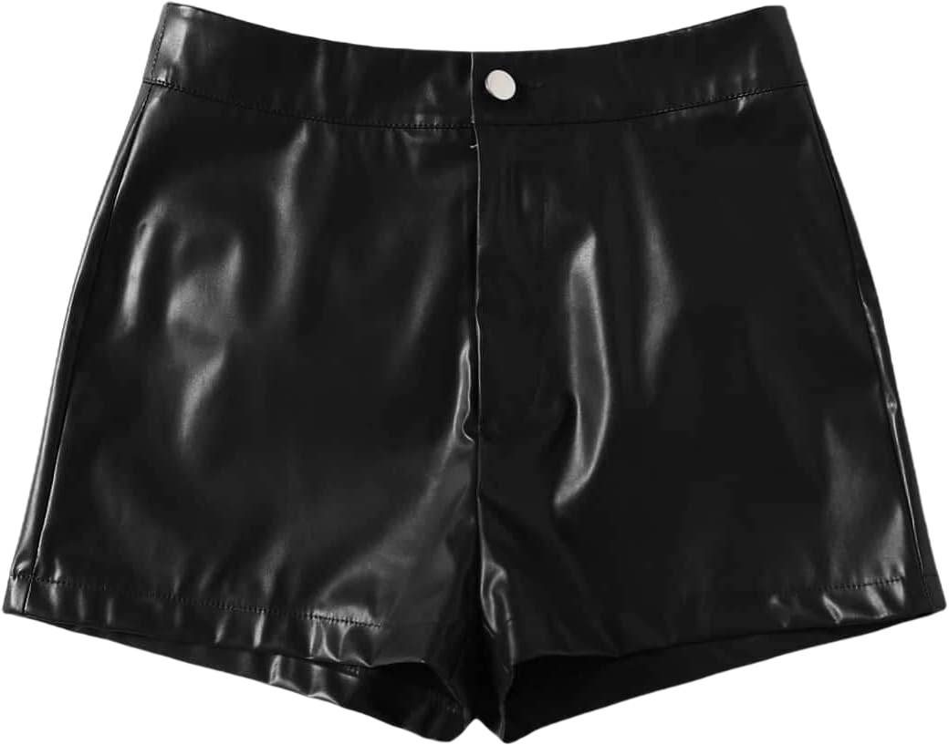 Floerns Women's PU Leather High Waisted Straight Leg Skinny Shorts Large Black