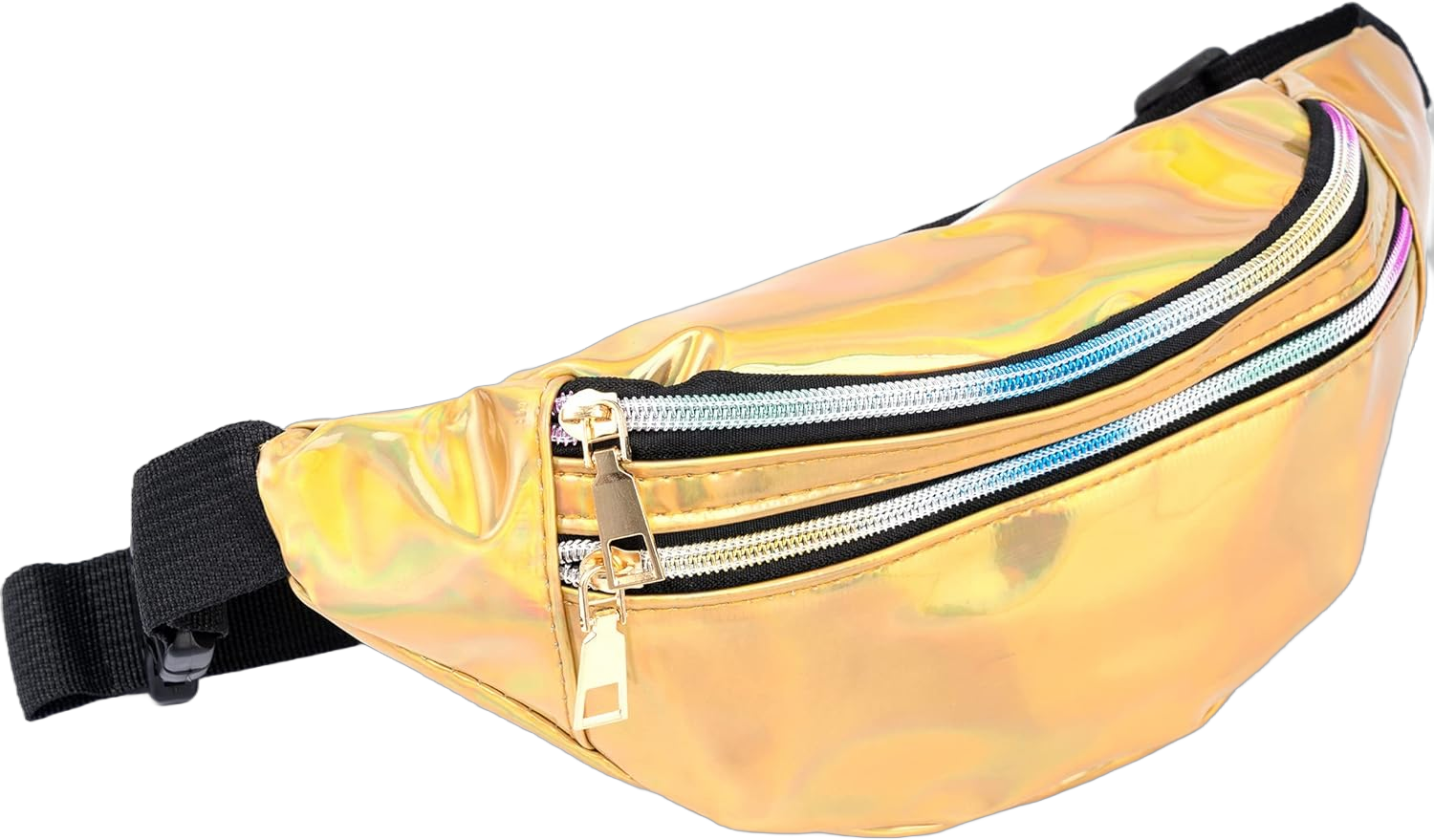 Holographic 80s 90S Rave Fashion Gold Fanny Pack for festival women, Girl Cute Fashion Waist Bag Belt Bags (Gold)