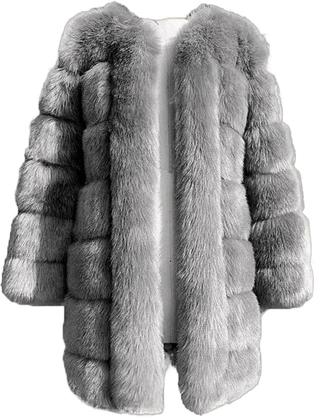 Shaggy Outerwear Solid jacket Faux Fur Warm Coat Women's Fashion Puffy Fur Sweater X-Large Silver