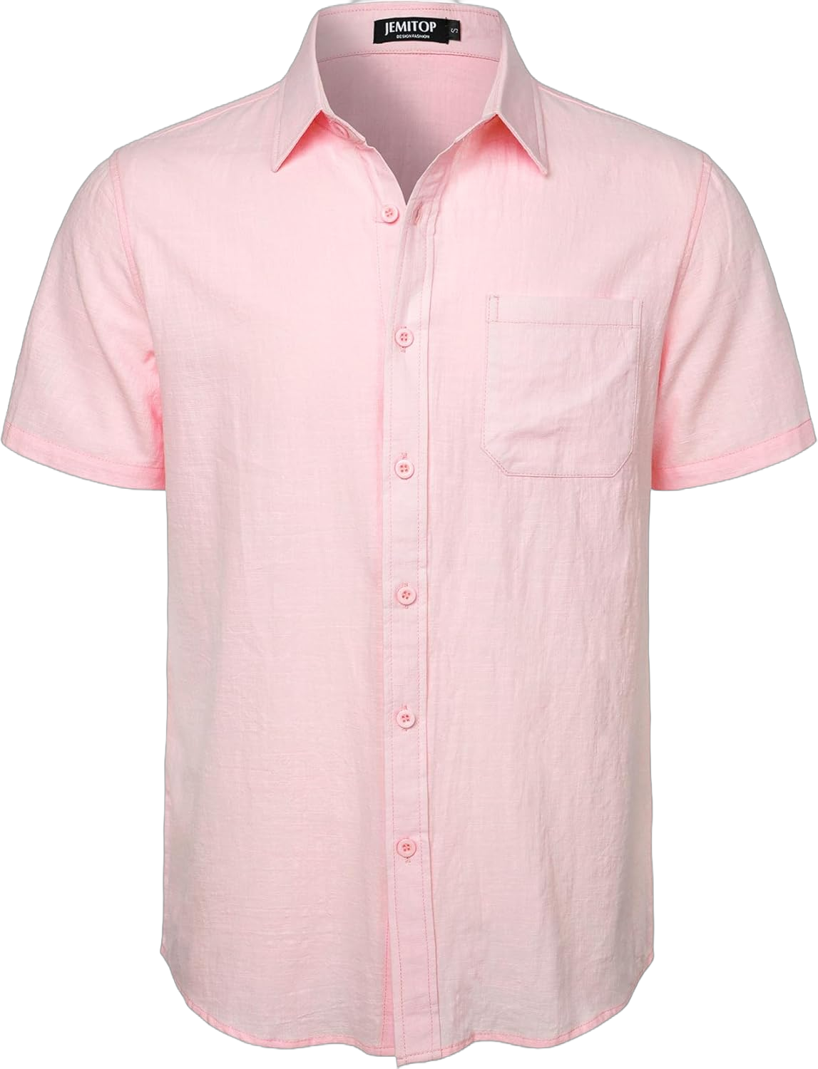 Mens Summer Cotton Linen Short Sleeve Button Down Shirt Casual Lightweight Tops with Pockets for Beach Vacation Small Pink