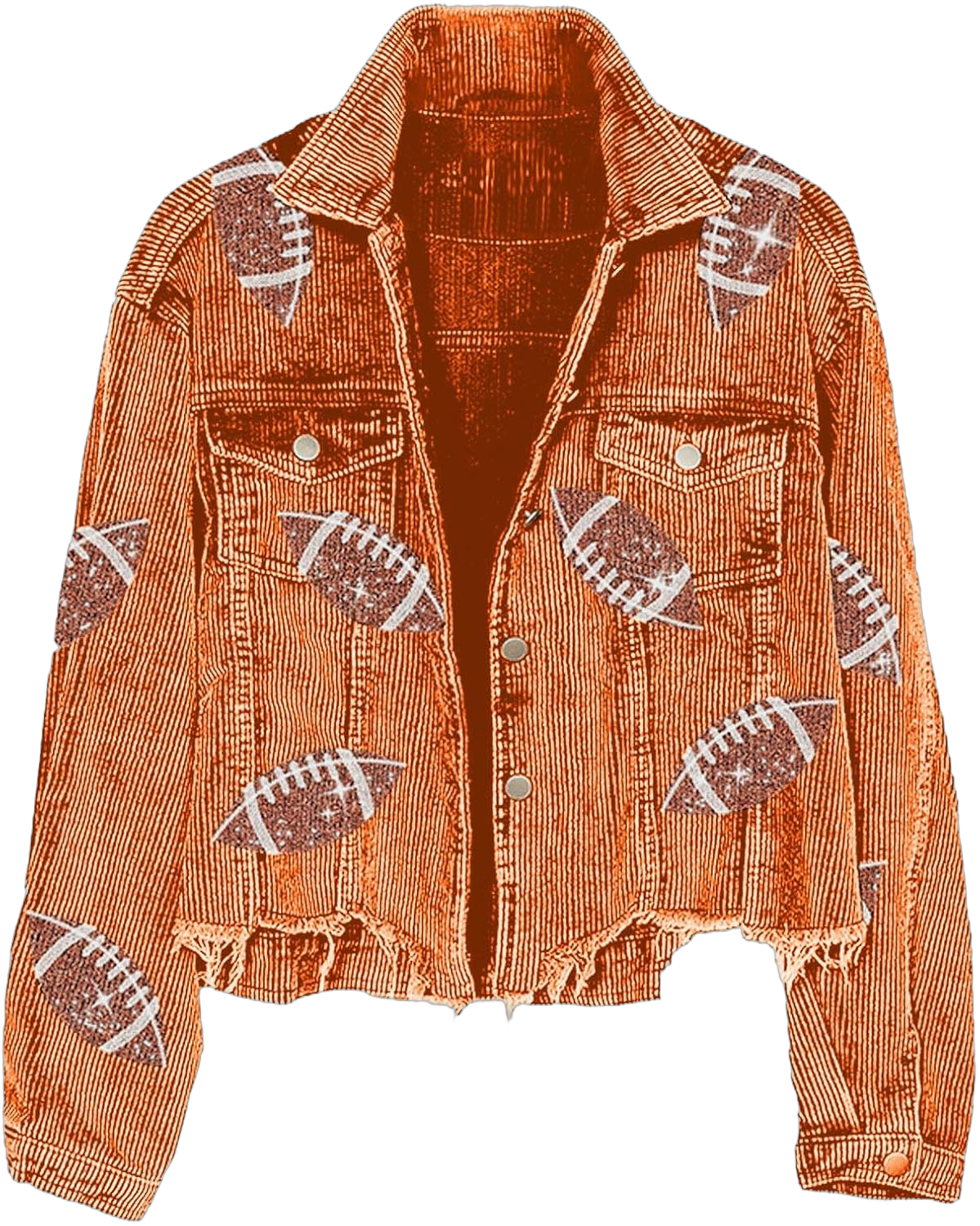 Rvidbe Oversized Corduroy Jacket Women Cropped Corduroy Jacket Football Patched Short Button Raw Hem Jacket Coat Rugby Sequin Game Day Jackets Sequin Corduroy Jacket