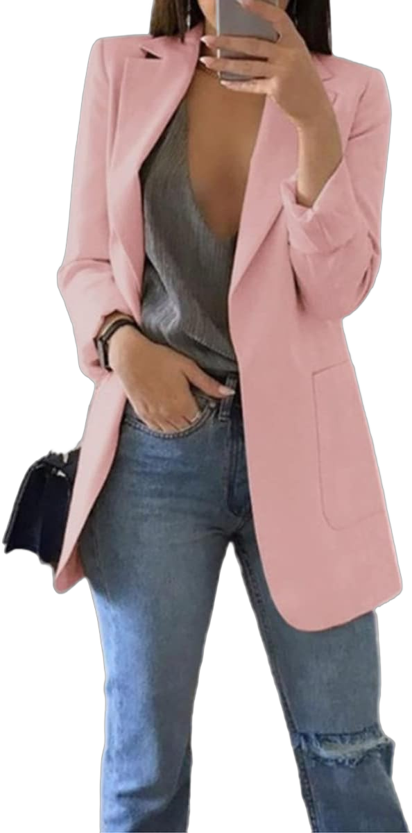 Women's Blazer Casual Bussiness Blazers One Button Open Front Long Sleeve Blazer Jacket Dressy Work Office Blazer 3X-Large B-light Pink