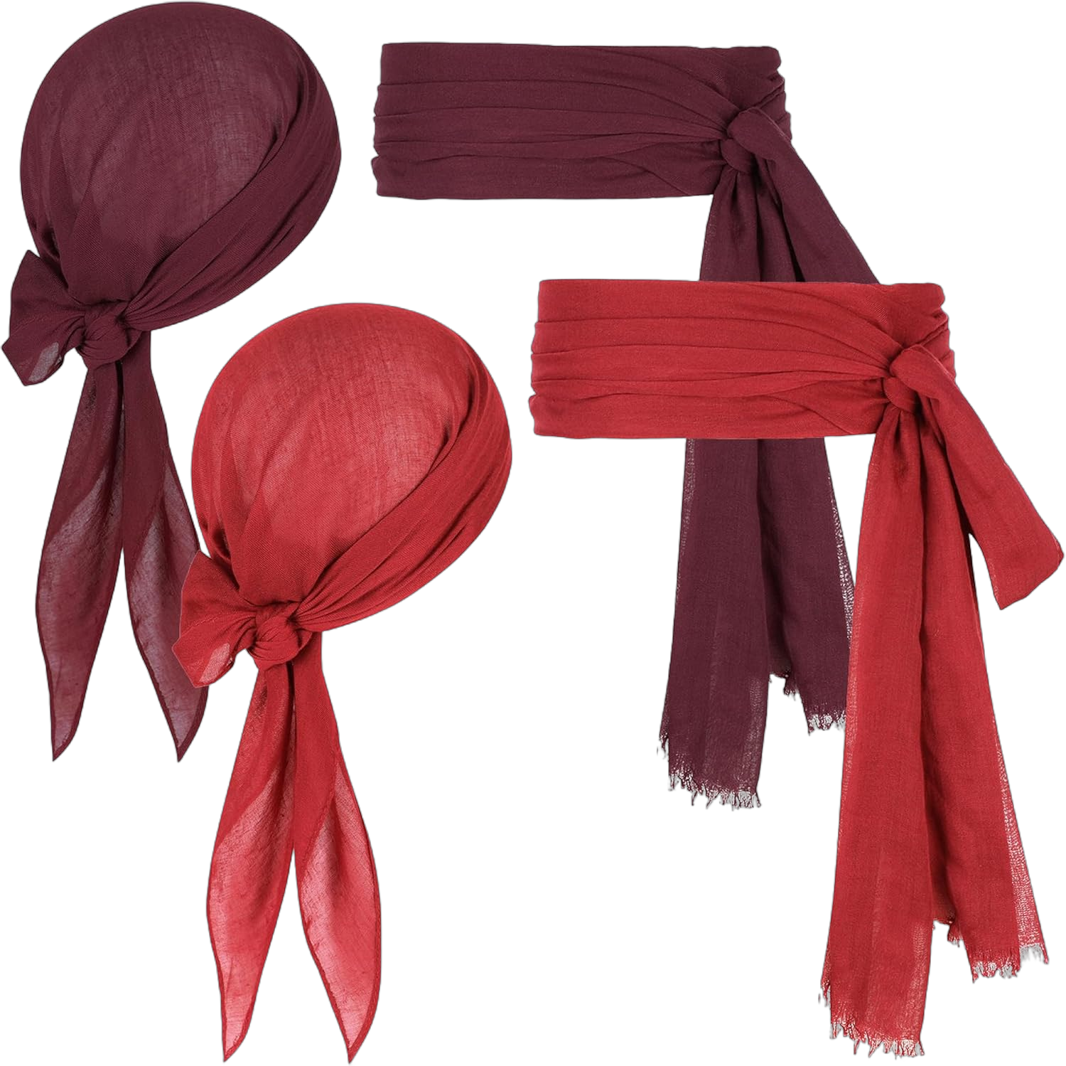 2 Pcs Unisex Pirate Halloween Accessories Set for Women Men Pirate Head Scarf Bandana Headband Hat Pirate Sash Waist Belt Renaissance Pirate Costume for Cosplay Wine Red & Red Pirate Head Scarf & Belt