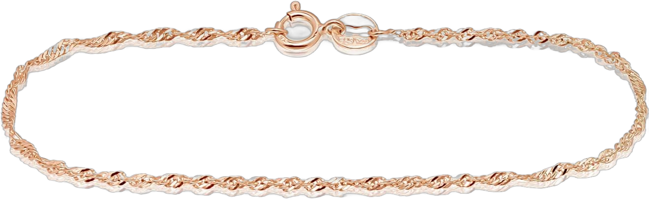 SEA OF ICE Sterling Silver 1mm Twisted Curb Singapore Rope Chain Bracelet For Women, Size 7.25 inches Rose Gold Flashed Silver