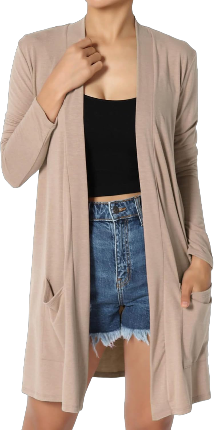 TheMogan Women's Long Sleeve Open Front Cardigan with Pockets Casual Layering Jersey Knit Jacket Small Brush