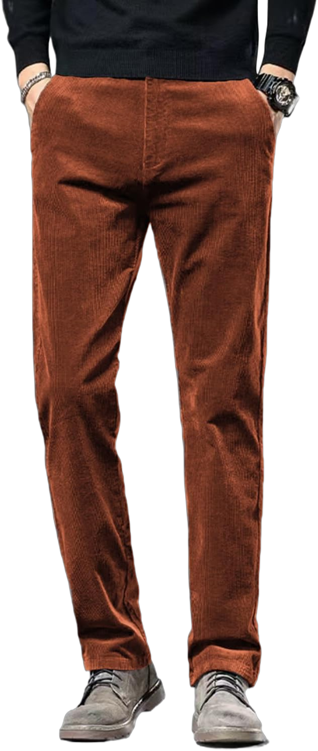 GINGTTO Slim Fit Corduroy Pants for Men Orange，Mens Flat Front Dress Pants Casual Pants Men Size 28