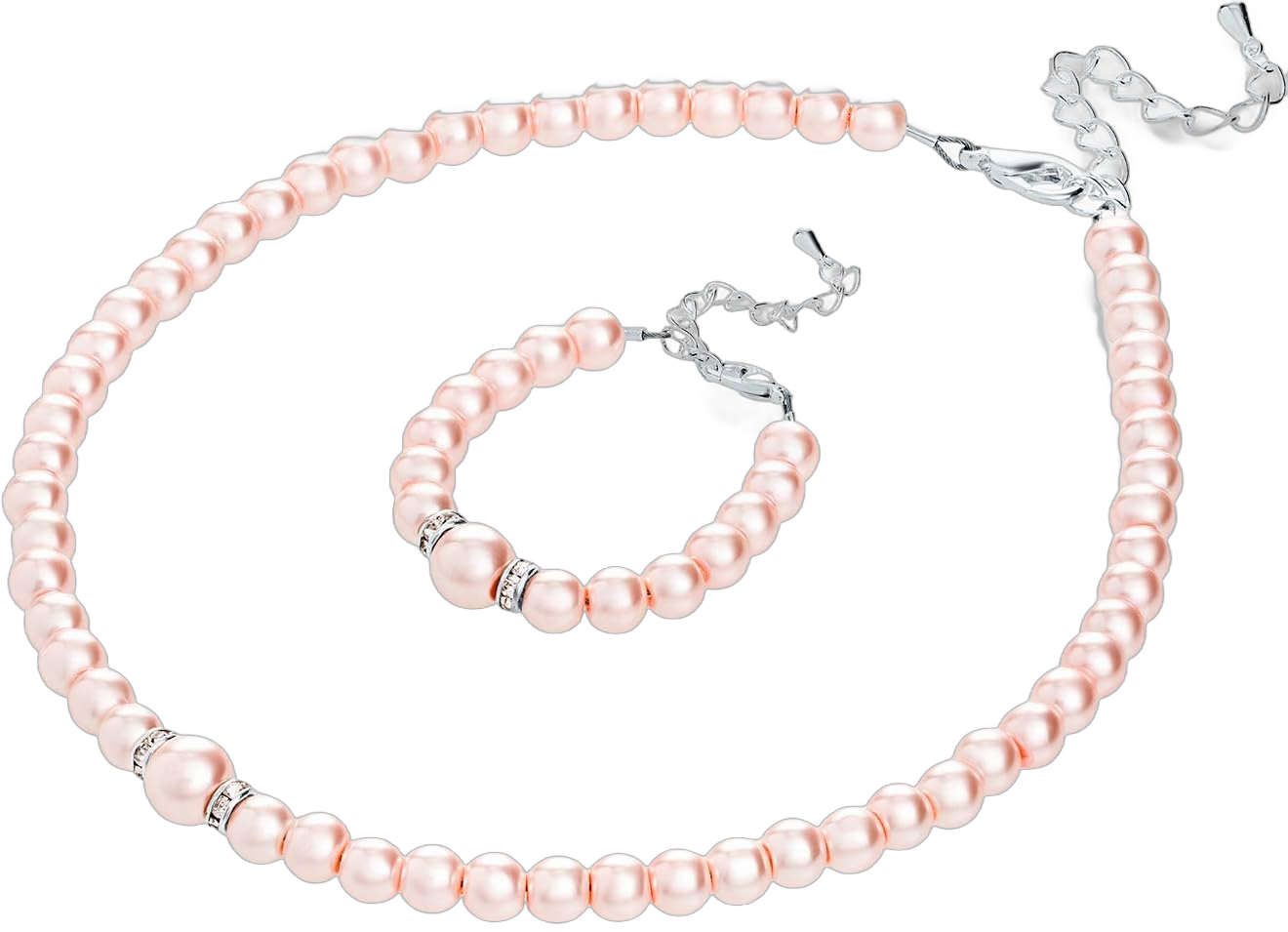 Crystal Dream Elegant Pink Simulated Pearl Baby Girl Necklace & Bracelet Set | Stylish Toddler Gift Set Newborn to 2 years old (Small)